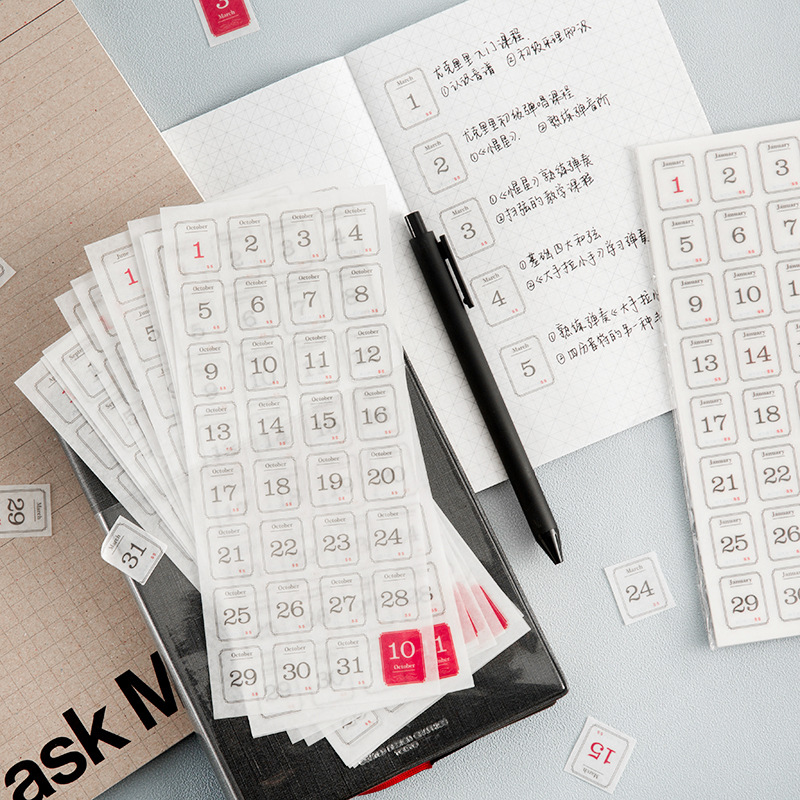 365 días de fecha y papel calendario anual etiqueta pegatinas de fecha calendario perpetuo y papel contabilidad pegatinas diarias