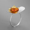 Genuine amber one size ring, silver 925 sample, Chinese style