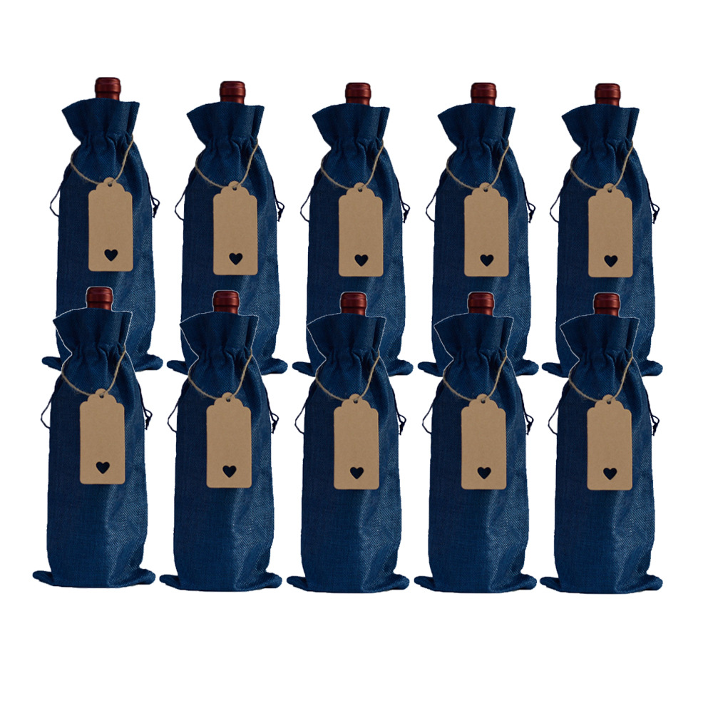 Bolsa de lino en stock venta al por mayor de alta gama champán bolsa de embalaje de vino cordón a prueba de polvo bolsa de botella de vino traje image 9