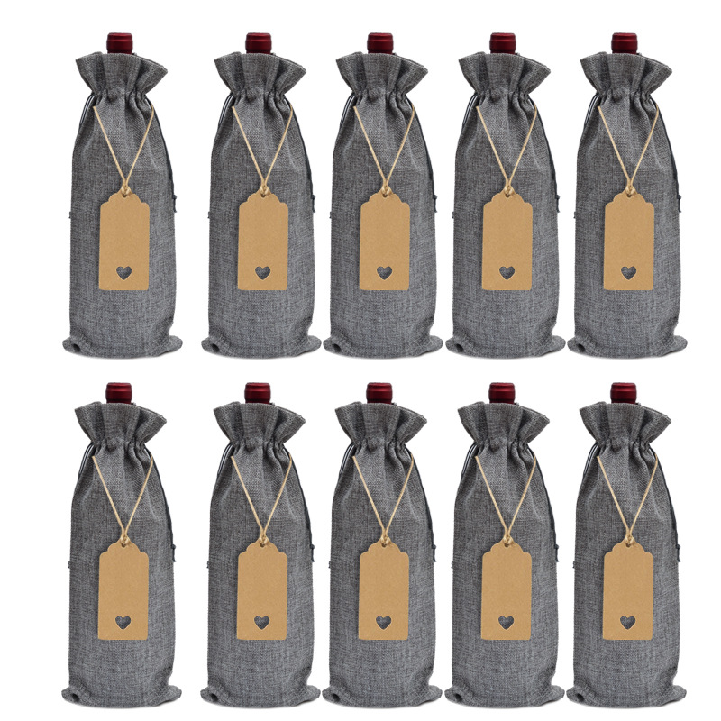 Bolsa de lino en stock venta al por mayor de alta gama champán bolsa de embalaje de vino cordón a prueba de polvo bolsa de botella de vino traje image 13