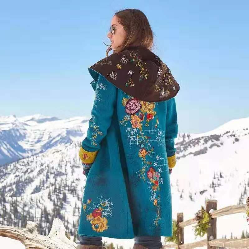 Abrigo de Lana Mediano para Mujer de Poliéster Estampado de Manga Larga para Otoño e Invierno