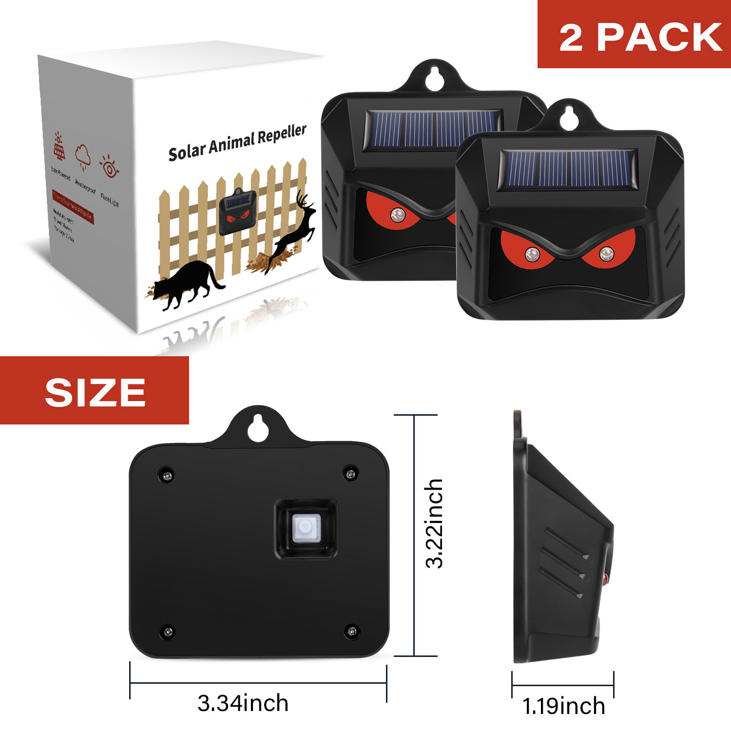 Personalizado luz roja intermitente energía solar animal jabalí conducción artefacto perro gato inducción infrarroja repelente de aves