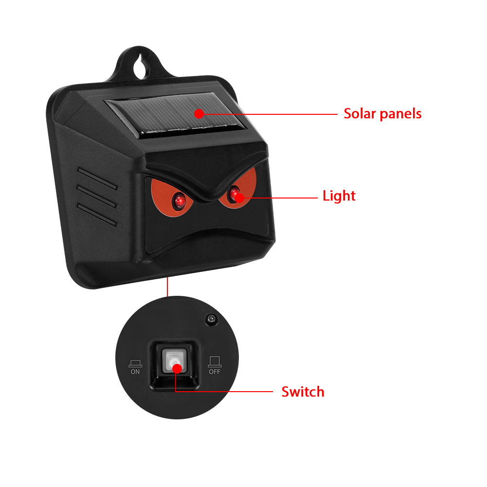 Personalizado luz roja intermitente energía solar animal jabalí conducción artefacto perro gato inducción infrarroja repelente de aves