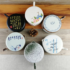 Multifunctional ceramic inkwell with lid, stationery set for storing ink, color mixing plate, ink dish, pen rest, and ink tray.