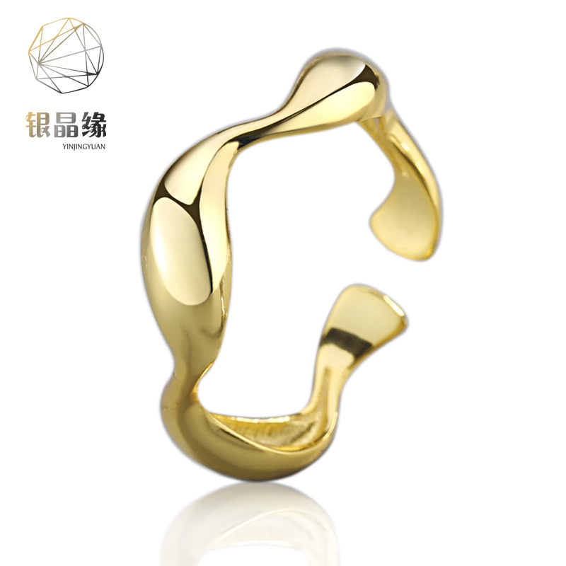 Japonés Corea del Sur TikTok Red moda irregular patrón de onda brillante anillo abierto de cobre chapado en oro anillo de plata joyería