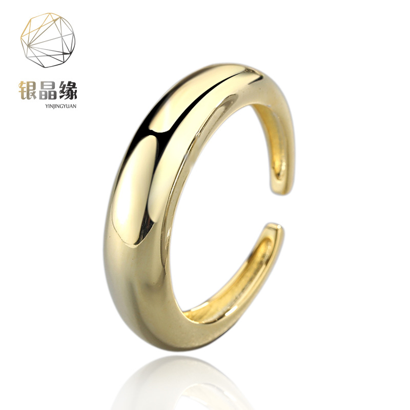 Japonés y coreano nuevo cobre plateado minimalista brillante solo anillo femenino Red Rojo personalidad simple moda todo partido anillo Accesorios