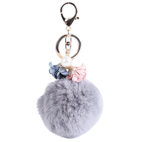 Autumn and winter new style pearl fabric flower pendant imitation fur ball car keychain creative women's bag pendant wholesale
