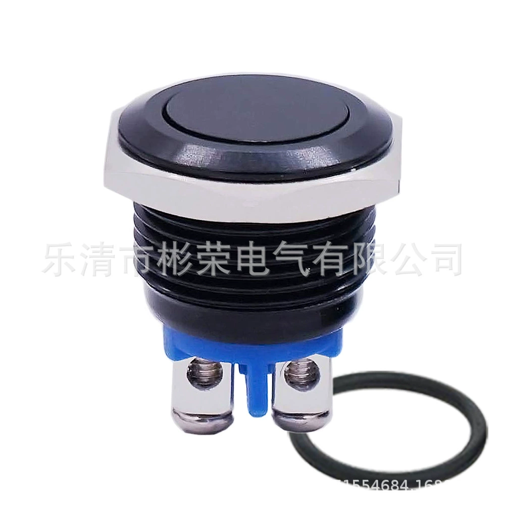 16 мм металлическая кнопка с покрытием черный плоский переключатель дверного звонка однокнопочный переключатель запуска и сброса