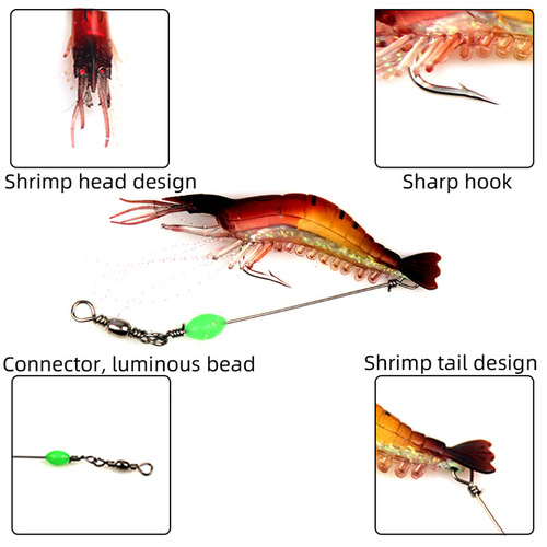 The brave fake shrimp with hook 9cm/6g luminous hook fishing set with hook soft bait black fish cocked mouth fake bait