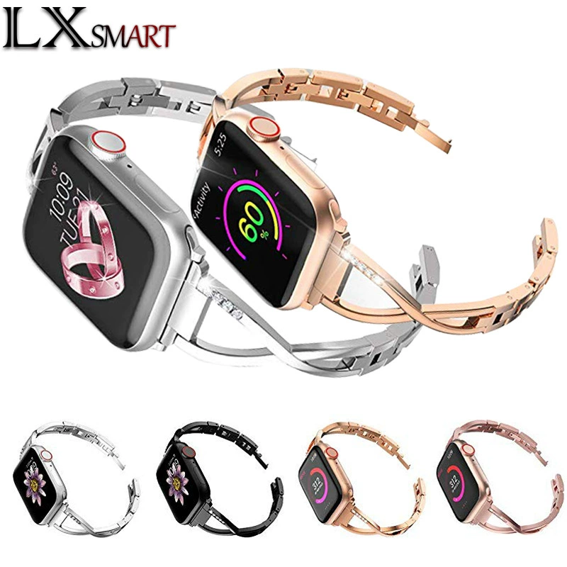 Ремешок для Apple Watch, металлический, X-образный, с бриллиантами, для Apple Watch 9, стальной ремешок с кристаллами для iWatch