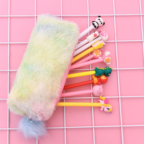 Korean style creative pencil case gradient color cute girl plush octagonal pencil case girl heart student simple storage bag