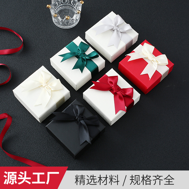 厂家直销创意蝴蝶结饰品包装盒方形天地盖项链戒指耳钉收纳首饰盒