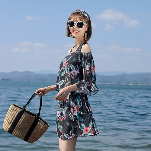 Cross-border summer women's split swimsuit Korean style plus-size conservative printed swimsuit beach sexy swimsuit factory wholesale