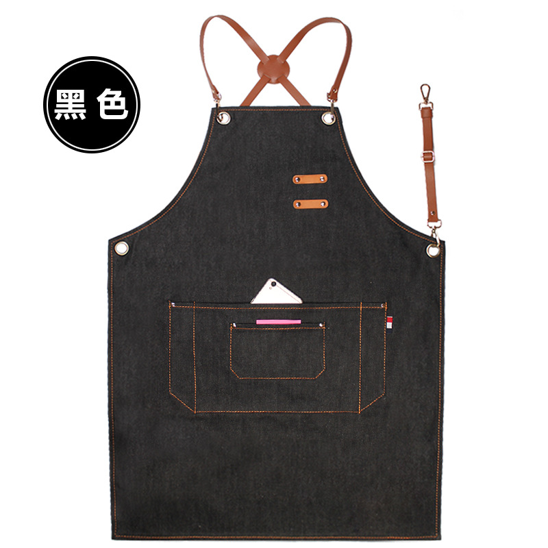 Comercio exterior delantal de mezclilla personalizado logo estilista barbacoa barista moda cocina hogar delantal por mayor