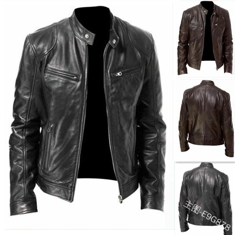 Southern Winter Warm Buttoned Stylish and Bold Biker Men's Multi-Pocket Pu Jacket with Stand Collar and Zipper Closure Southern Winter Warm Buttoned Stylish and Bold Biker Men's Multi-Pocket Pu Jacket with Stand Collar and Zipper Closure