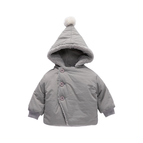  winter new solid color velvet warm baby coat cute three-dimensional ball long-sleeved hooded baby coat