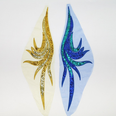 Double color Sequins Embroidery APPLIQUE Pteris decorative pattern Embroidery Cloth sticker stage perform full dress decorate Accessories factory wholesale