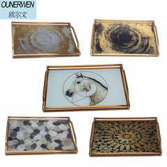 European light luxury metal tray rectangular American retro home living room coffee table water cup tea tray glass fruit plate