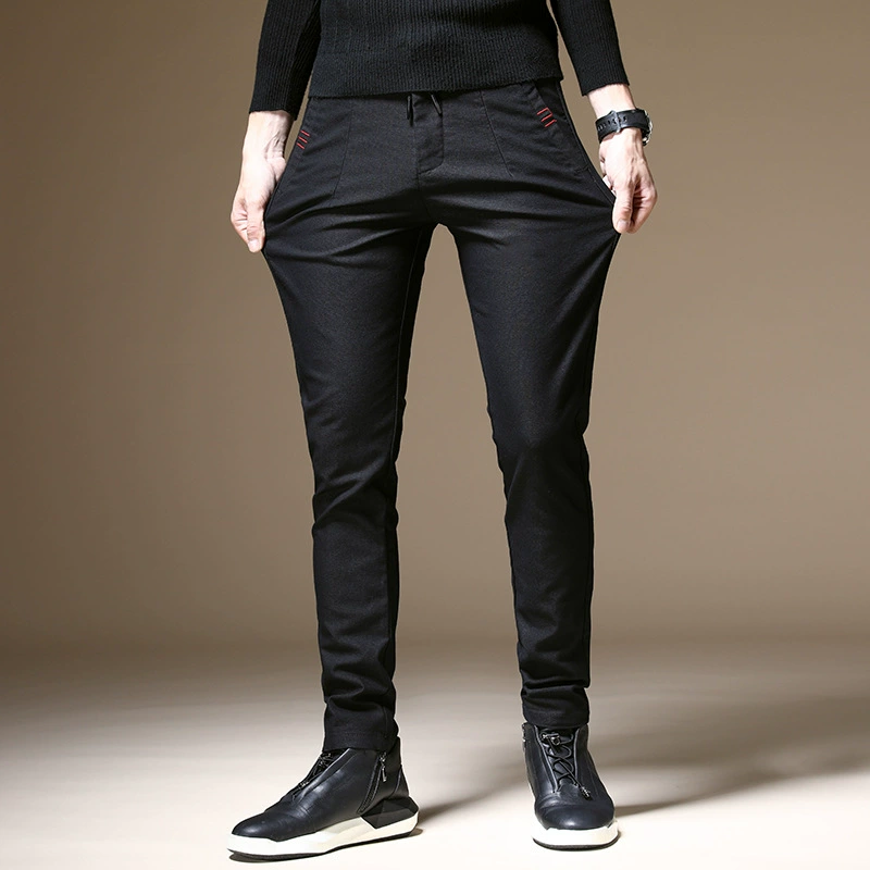 Летние трендовые черные кэжуал штаны, корейский стиль, slim fit, эластичный пояс