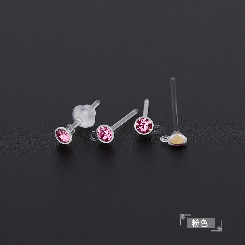 Pointed bottom with diamond cup earrings/pink rhinestones (including mushroom ear plugs)