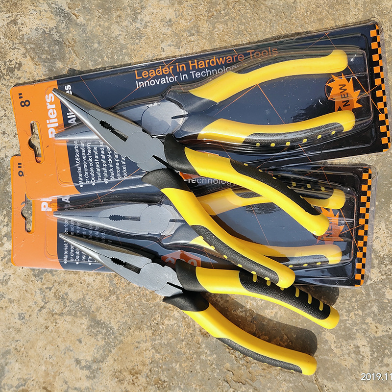 Alicates de Punta Fina con Mango de Piel de Tigre, Cortadores de Alambre de 8 y 6 Pulgadas, Alicates de Punta Plana de Acero al Carbono 45, Alicates Diagonales de Acero con Alto Contenido de Carbono
