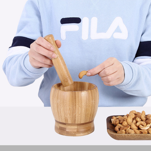 Bamboo garlic pounding jar household kitchen food stirrer garlic press creative garlic grinder with lid garlic pounder