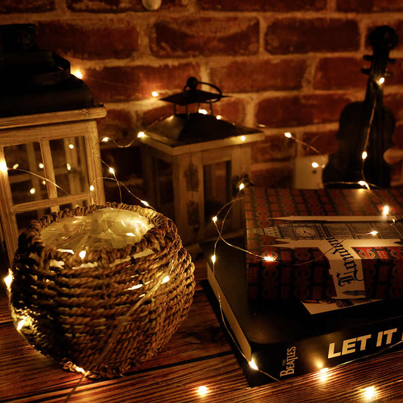 2032 botón luces de cadena de alambre de cobre RGB blanco cálido 1 M caja de batería luces de cadena de alambre de cobre decoración de vacaciones de Navidad estrella luces de colores