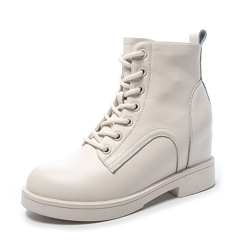  autumn and winter plus velvet inner heightening Martin boots for female students casual lace-up thick heel women's leather boots thick sole British style