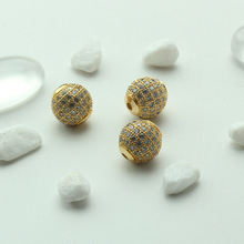14K包金镶锆石空心球 手工diy饰品配件 金色手链隔珠镂空圆珠吊球
