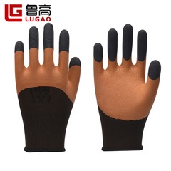 Insulated, thick-wearing, anti-slip, foamed, reinforced finger protection gloves, dual-color wear-resistant king, dipped gloves, wholesale