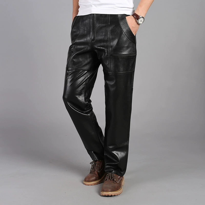 JEEP SPIRIT кожаные брюки мужские новые брюки из натуральной овчины модные мотоциклетные брюки на лобовое стекло Повседневные Брюки 517
