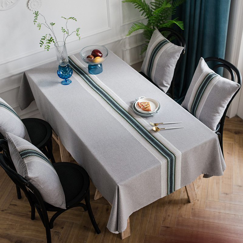 Runner moderno in cotone e lino impermeabile con motivo a onde, tovaglia geometrica ricamata, tovaglia rettangolare per tavolino da caffè, sala da pranzo_voghion.com