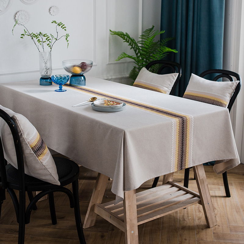 Runner moderno in cotone e lino impermeabile con motivo a onde, tovaglia geometrica ricamata, tovaglia rettangolare per tavolino da caffè, sala da pranzo_voghion.com