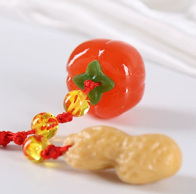 Factory Wholesale Resin Persimmon Pendant, Good Things Happen, Everything Goes Well, Creative Ornament Keychain (Car hanging) - old-version-of-good-persimmon-peanut-gift-box