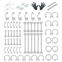 Trendy Cross-Border European & American Hot-Selling 60-Piece Accessory Combo: Piercing Tool Kit with Individual Piercing Jewelry Sets