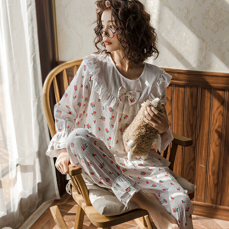 [В наличии 2091] хлопковая марлевая одежда Princess Wind с маленькими цветочками, летняя тонкая одежда для кормления, пижамы для кормления