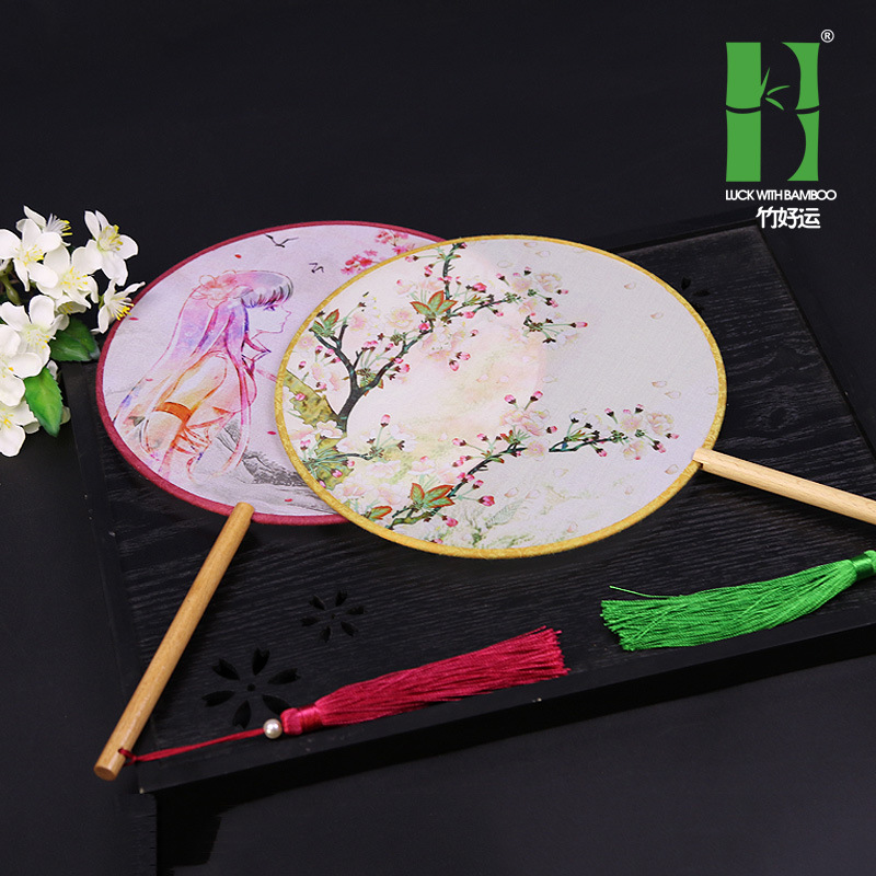 Estilo antiguo ventilador redondo estilo chino danza ventilador clásico Dama DE HONOR traje medio-largo mango Palacio ventilador boda al por mayor