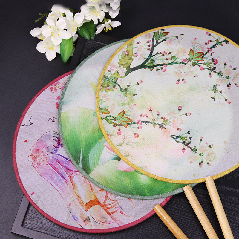 Estilo antiguo ventilador redondo estilo chino danza ventilador clásico Dama DE HONOR traje medio-largo mango Palacio ventilador boda al por mayor