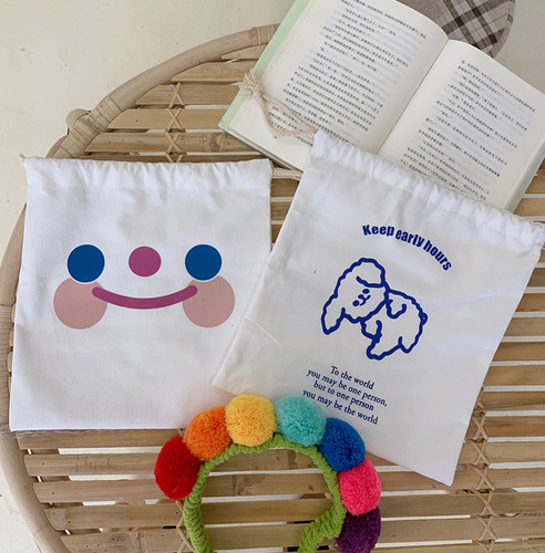 Korean version of cartoon ins healing clouds smiling face cute bunch pocket handbag girly heart student storage portable