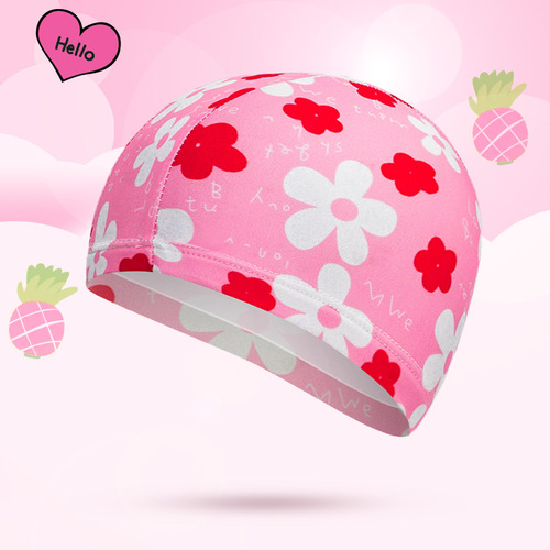 New elastic swimming cap for boys and girls, cute cartoon pattern, fashionable and comfortable baby swimming cap, protective hair swimming cap