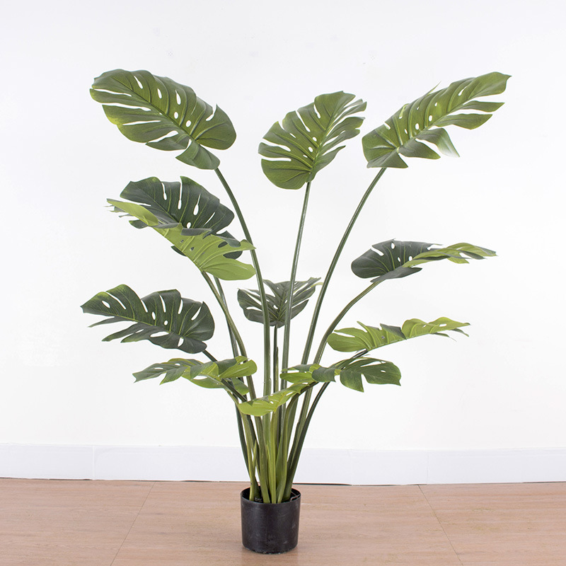 Plantas verdes artificiales de alta gama, bonsái de monstera artificial, plantas en maceta de monstera para decoración de ventanas, plantas artificiales al por mayor