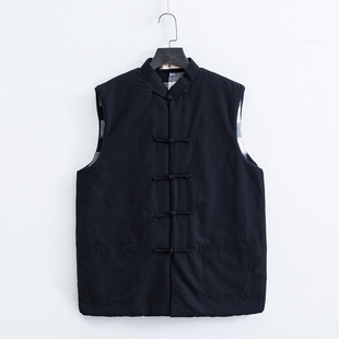 Winter cotton-padded Chinese-style waistcoat mandarin jacket Chinese-style middle-aged and old-age Tang suit men's retro buckle sleeveless warm cotton-padded jacket