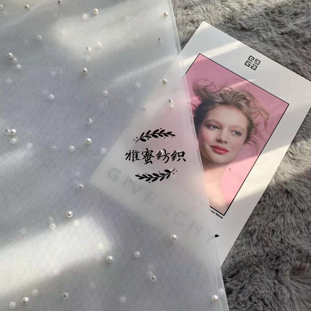 Multi-color textura malla cuentas perla artesanía tela tridimensional estilo de hadas ropa para niños Hanfu Lolita tela al por mayor