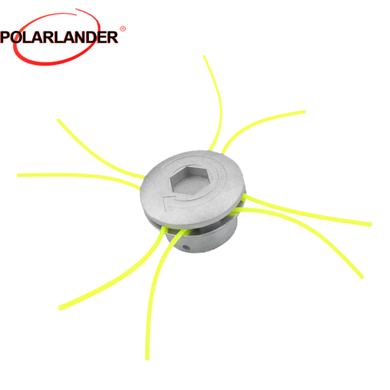 银色铝制圆柱形扇型 割草机打草头 配4条尼龙荧光绿打草绳