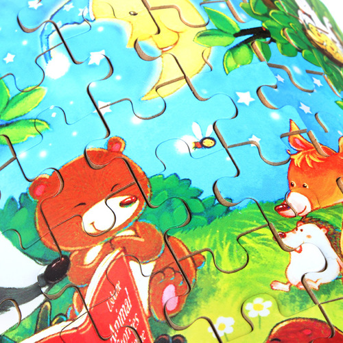 Manufacturer supplies cartoon 60-piece flat wooden iron box puzzles for children and adults fun early education wooden puzzle toys