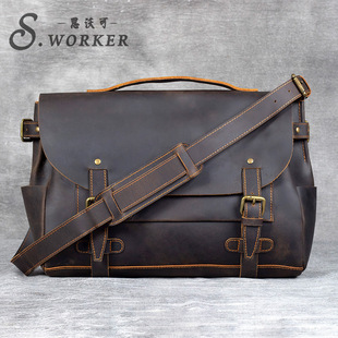 Siwo Classic Casual Head Layer Cowhide Messenger Bag Men's Shoulder Crossbody Bag Retro Laptop Bag Foreign Trade