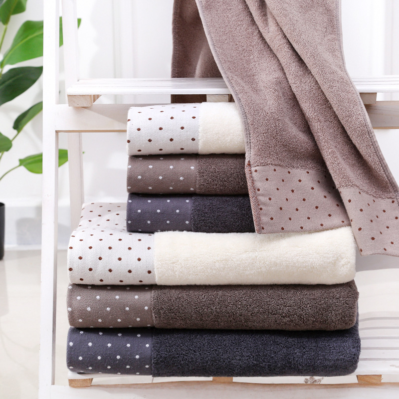 Pure Cotton Bath Towel, Plain Color, Supermarket Quality, 32 Strands, Can Be Embroidered with Company Logo, Gift, Polka Dot, Soft and Absorbent