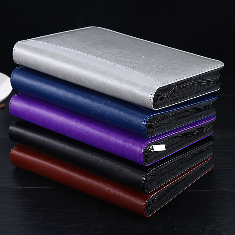 Fábrica al por mayor A5 cremallera bolsa pluma cuaderno de hojas sueltas de negocios de imitación cinturón calculadora Oficina administrador de archivos clip