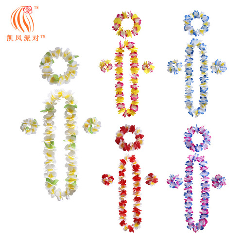 Kai Feng Party Grass Skirt Accessory Hawaiian Colorful Flower Crown 4-Piece Set Stage Performance Decoration Props New Arrival