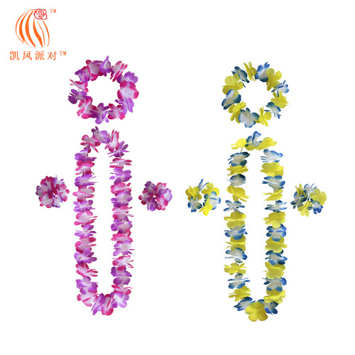 Kai Feng Party Grass Skirt Accessory Hawaiian Colorful Flower Crown 4-Piece Set Stage Performance Decoration Props New Arrival